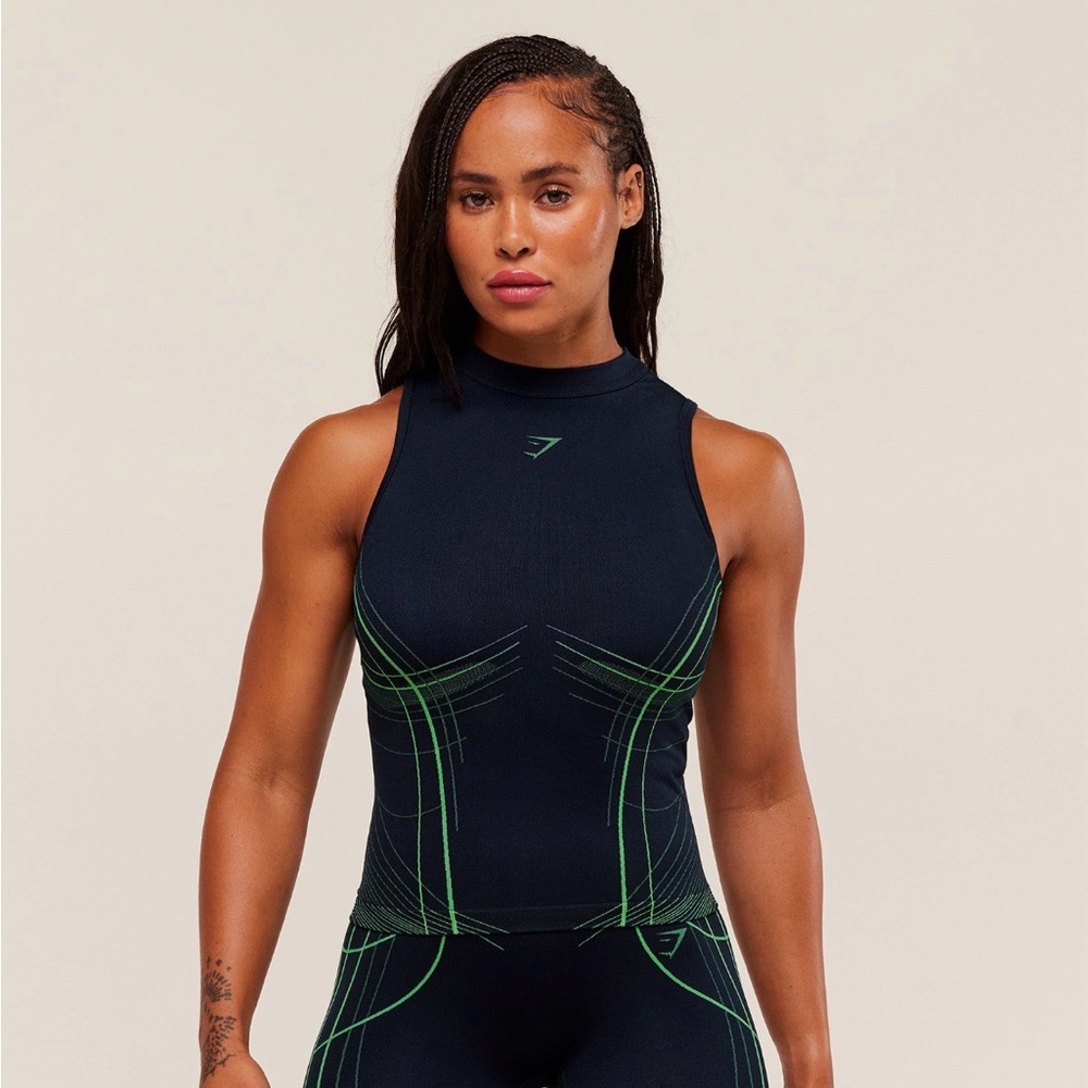 Gymshark Women's Black Tank Top with Green Accents
